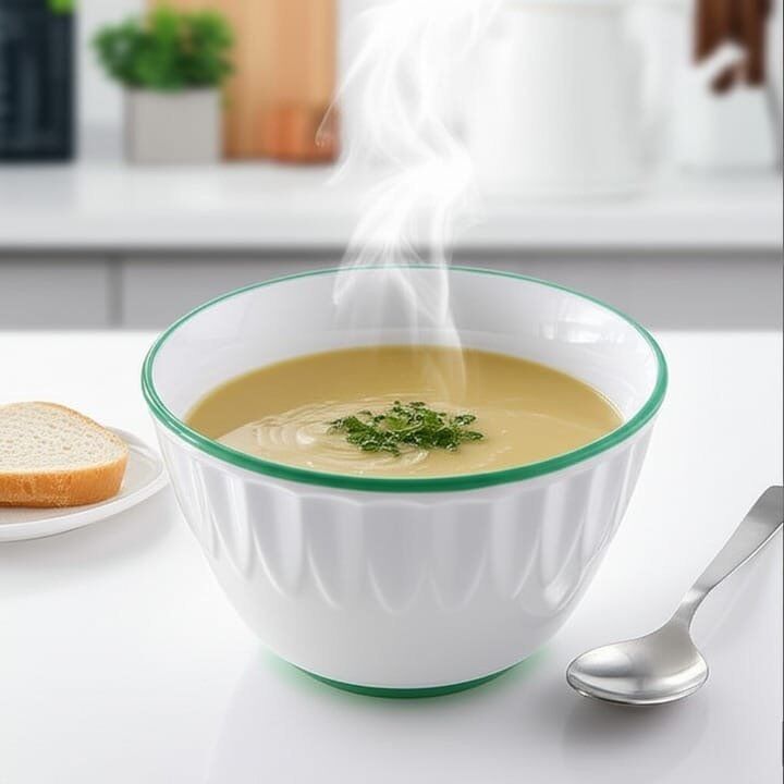 Bol À Soupe En Céramique Blanche Avec Bord Vert – 13 × 8 Cm