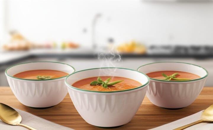 Bol À Soupe En Céramique Blanche Avec Bord Vert – 13 × 8 Cm