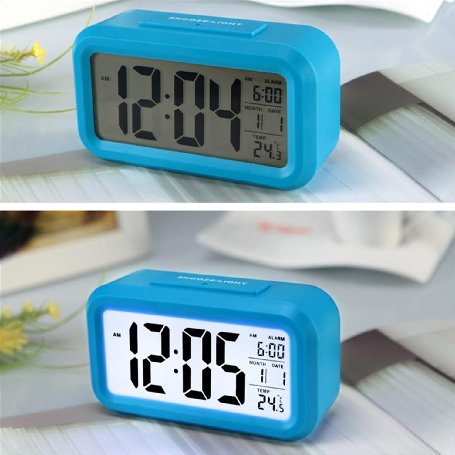 Réveil LED Numérique avec Snooze, Heure, Date et Température