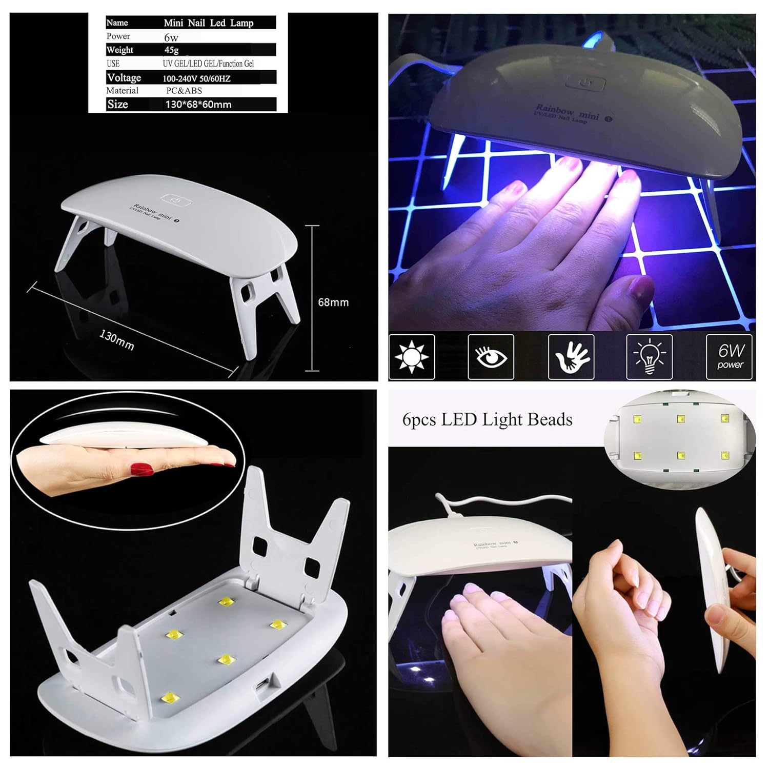 Mini lampe UV LED pour vernis Gel, design souris avec câble USB