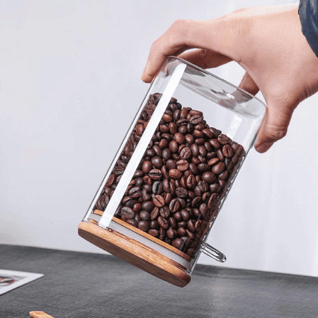 Bouteille de rangement carrée avec cuillère en bois