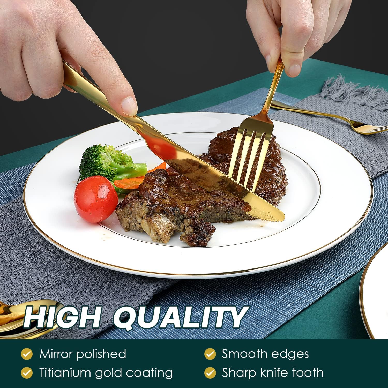 Ensemble de 18 couverts de table en acier inoxydable doré pour La Cuisine thumbnail 2