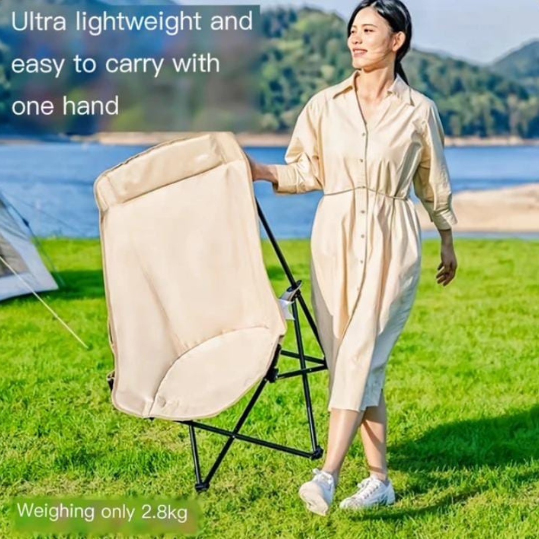 Chaise lunaire pliable portable avec dossier haut pour pique-nique, pêche et plage thumbnail 4
