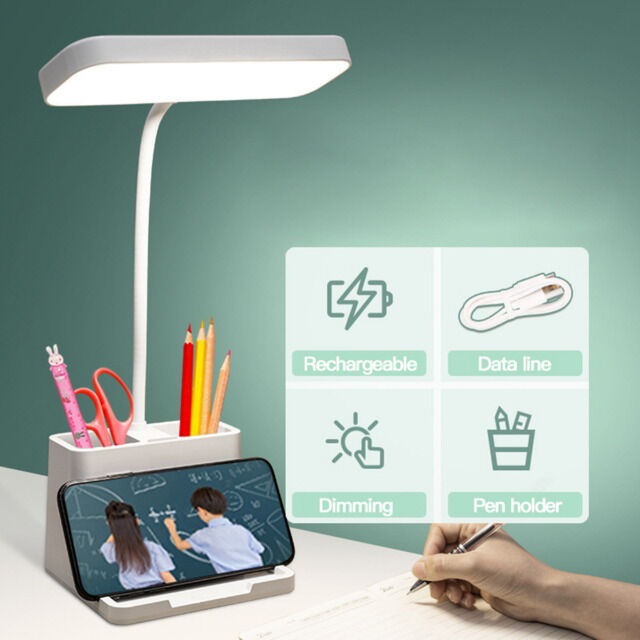 Lampe de table LED multifonctionnelle pour étude et travail nocturne avec Porte-stylo et Téléphone