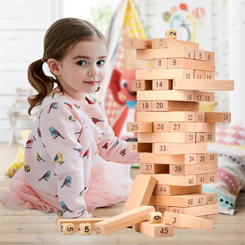 Jeu de Construction en Bois pour Enfants et Adultes (54 Pièces)