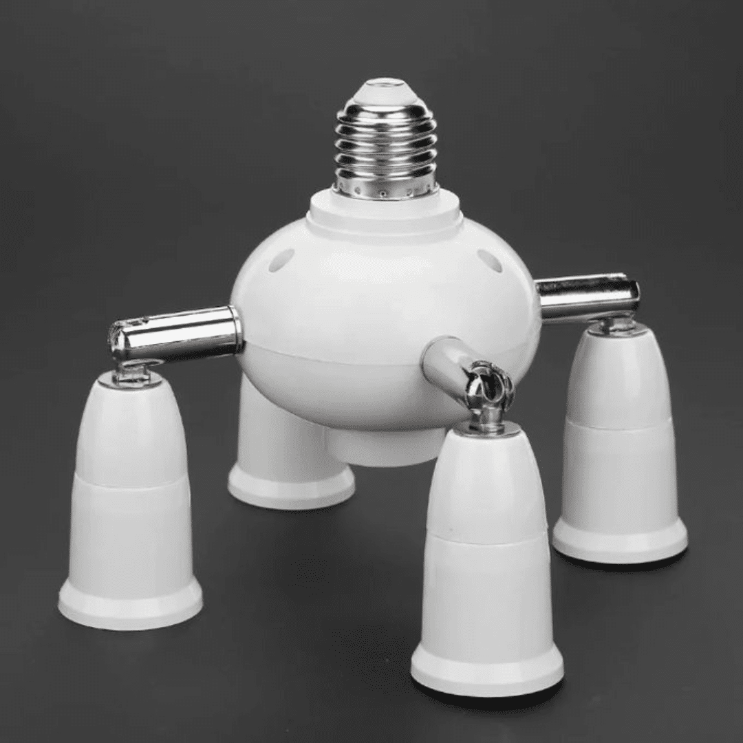 Diviseur d’ampoules Ajustable à 4 Têtes avec Base Blanche et Support de Prise.