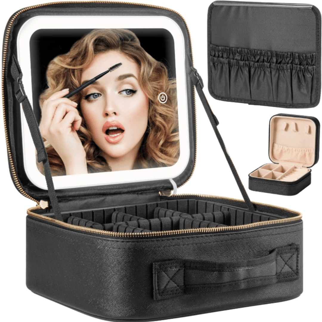 Coffret de Maquillage avec Miroir, Trousse de Rangement Cosmétique et Nécessaire de Toilette