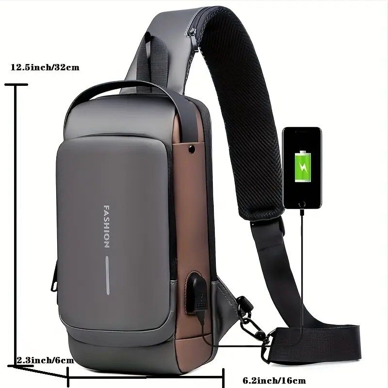 Élégance Imperméable Sac à Bandoulière en Cuir avec Sacoche de Poitrine Antivol et Chargeur USB thumbnail 3