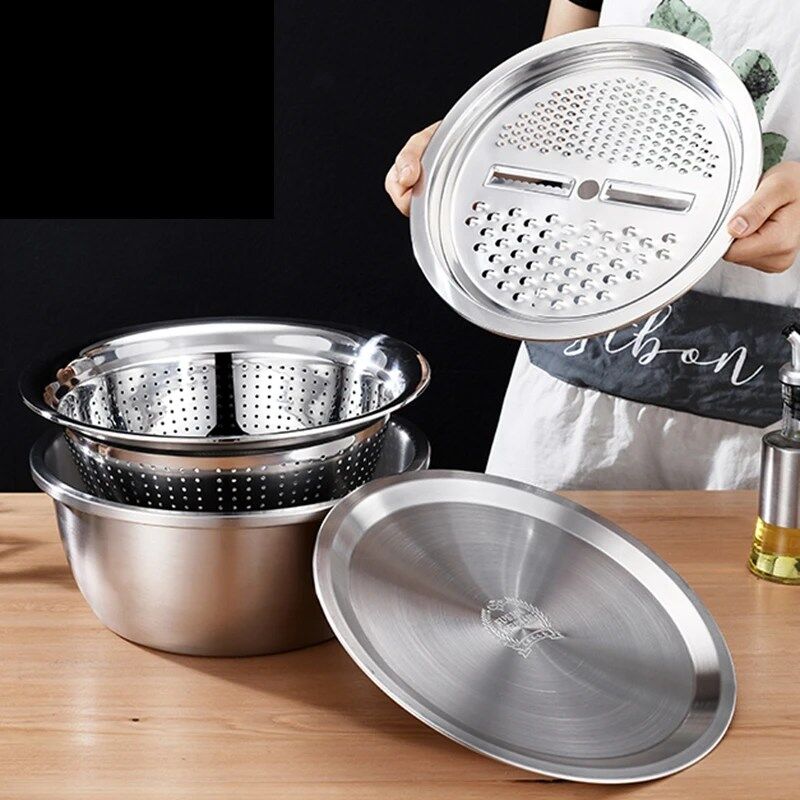 Ensemble de 4 Pièces avec Saladier Inox et Outils Ingénieux