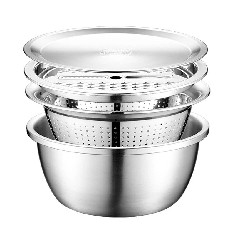 Ensemble de 4 Pièces avec Saladier Inox et Outils Ingénieux