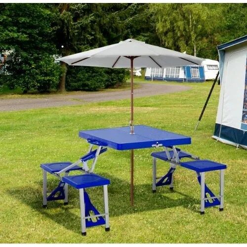 Table de Pique-Nique Pliante avec 4 Sièges Intégrés et Trou pour Parapluie pour Jardin