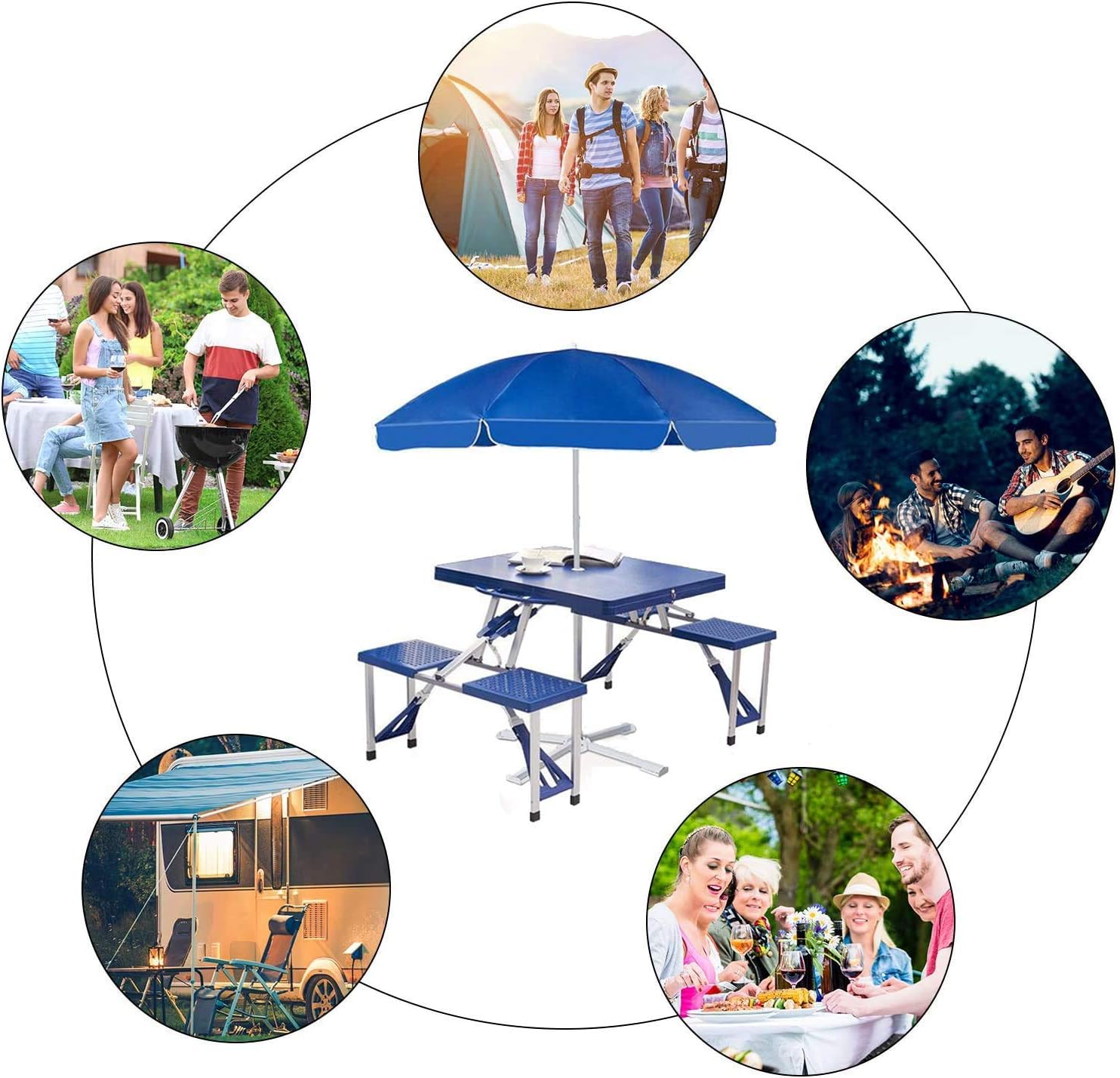 Table de Pique-Nique Pliante avec 4 Sièges Intégrés et Trou pour Parapluie pour Jardin thumbnail 4