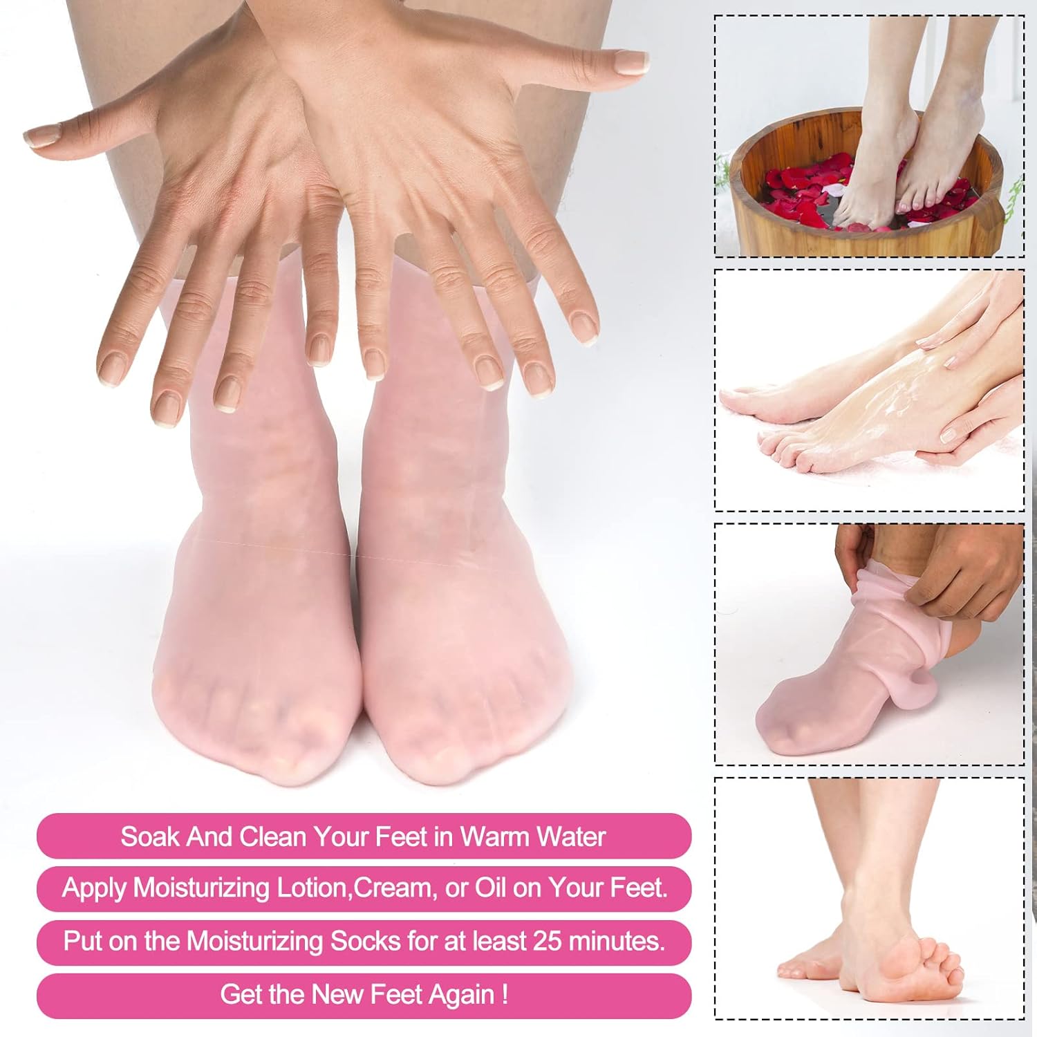 Lot De 2 Paires Chaussettes Hydratantes En Silicone