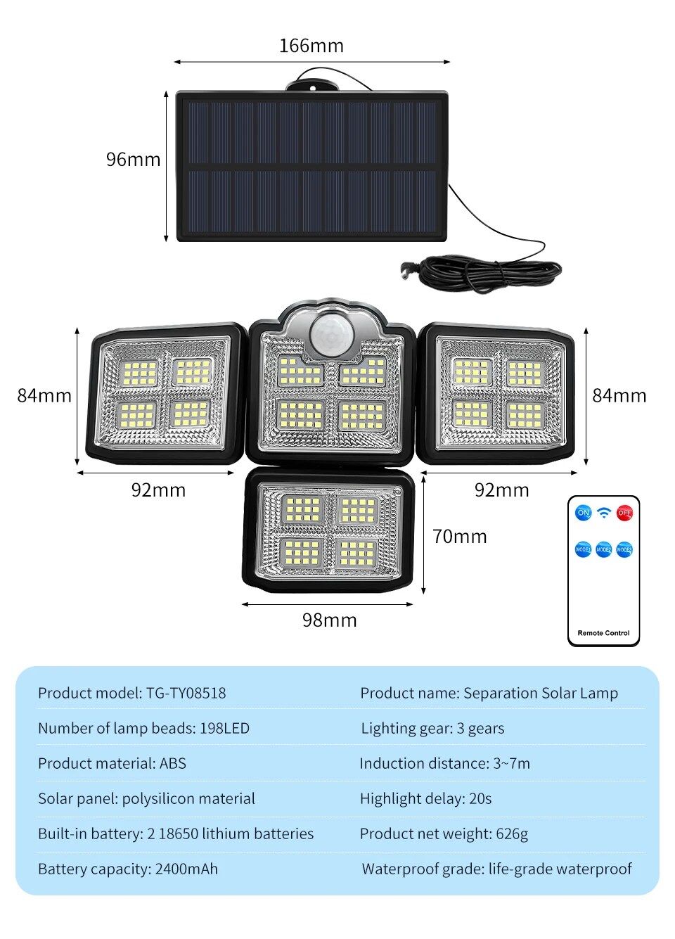 Lumières de Sécurité Extérieures Solaires avec Télécommande Lumières à Capteur de Mouvement 3led thumbnail 3
