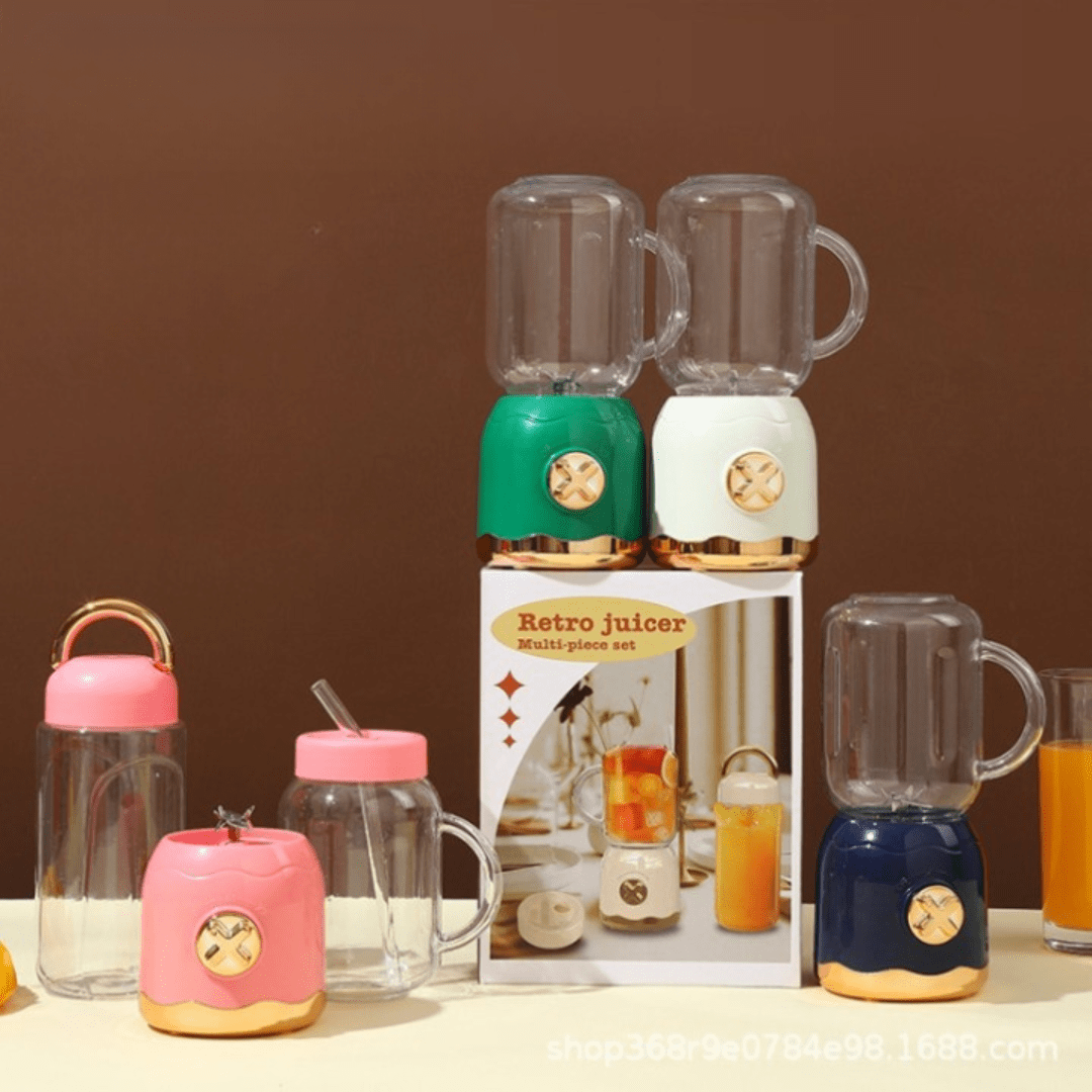 Presse-agrumes portable rechargeable avec tasse double, paille et cuisson des fruits (couleur aléatoire)