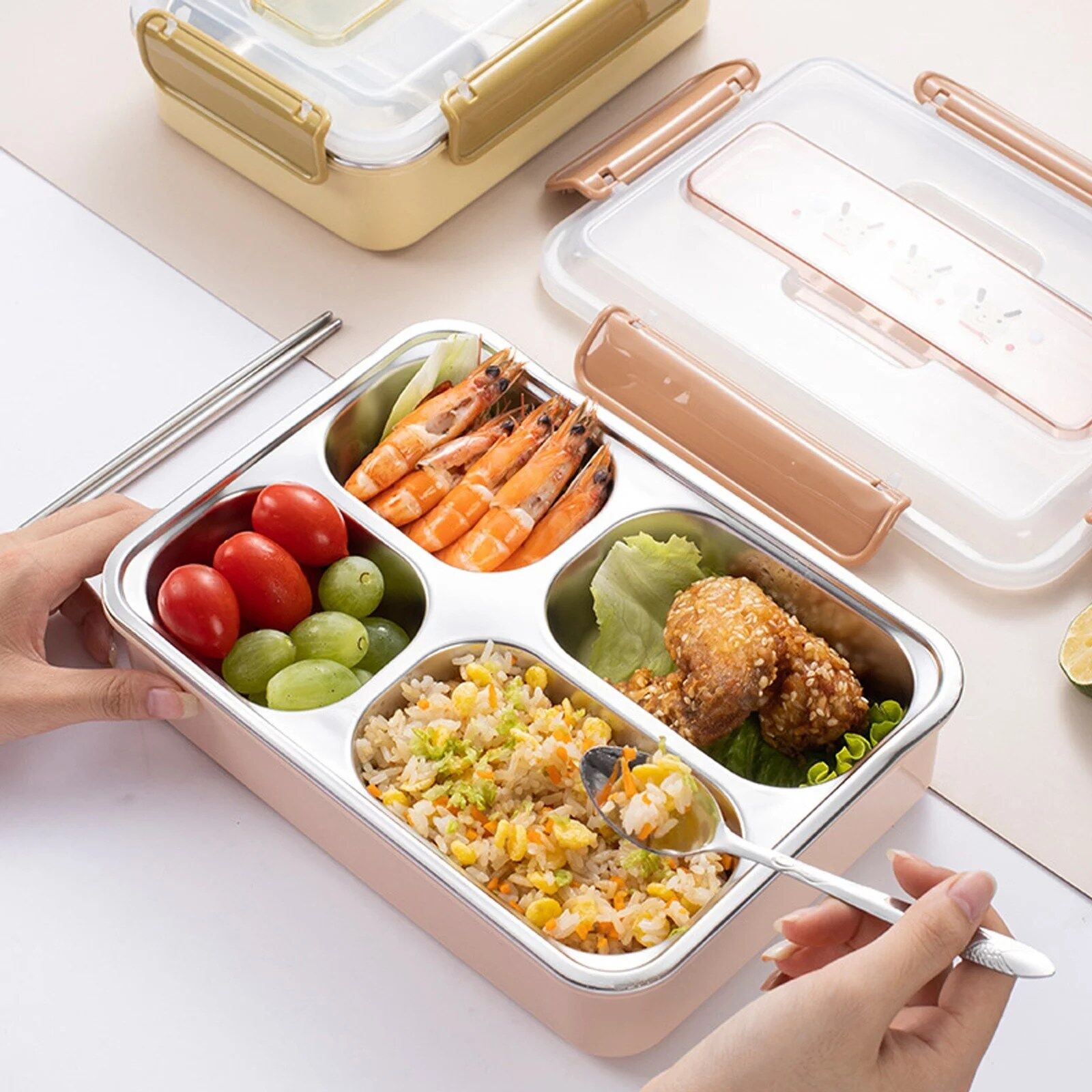 Boîte À Lunch Portable En Acier Inoxydable (colleur Aléatoire) thumbnail 2