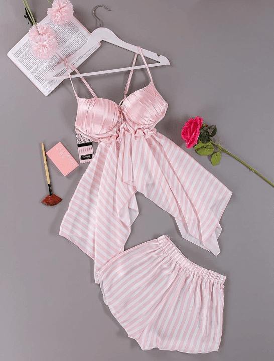Ensemble de Pyjama Sexy d’Été à Rayures, vêtements de nuit