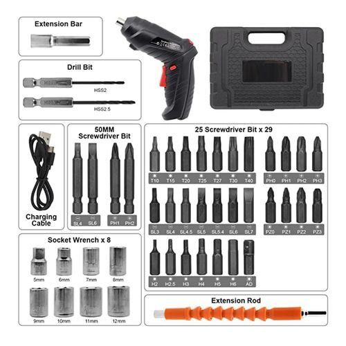 Tournevis Électrique sans Fil Rechargeable 3,6 V avec 47 Accessoires de Bricolage thumbnail 3