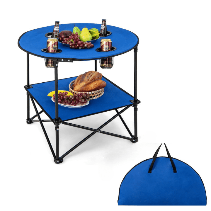 Table de Camping Pliante à 2 Niveaux avec 4 Porte-Gobelets pour pique-nique ,camping ,plage