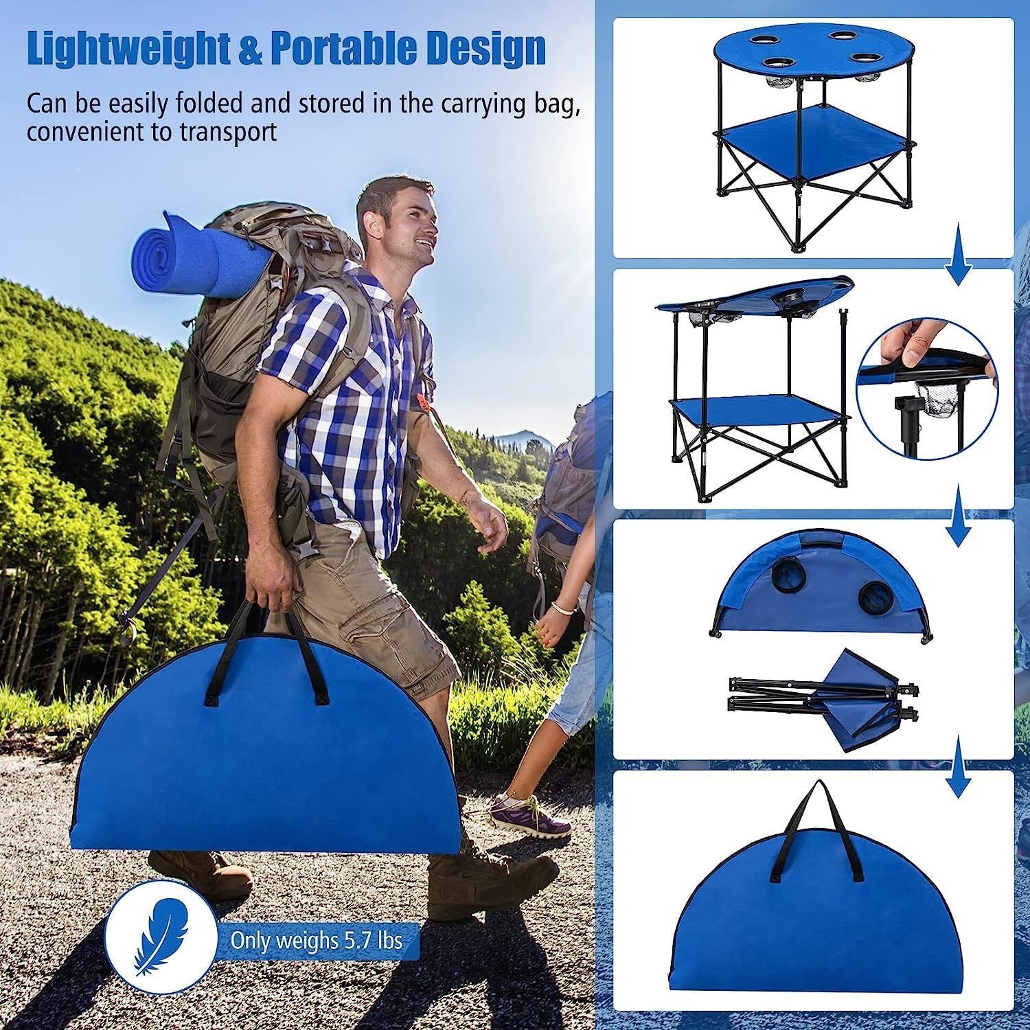 Table de Camping Pliante à 2 Niveaux avec 4 Porte-Gobelets pour pique-nique ,camping ,plage thumbnail 3