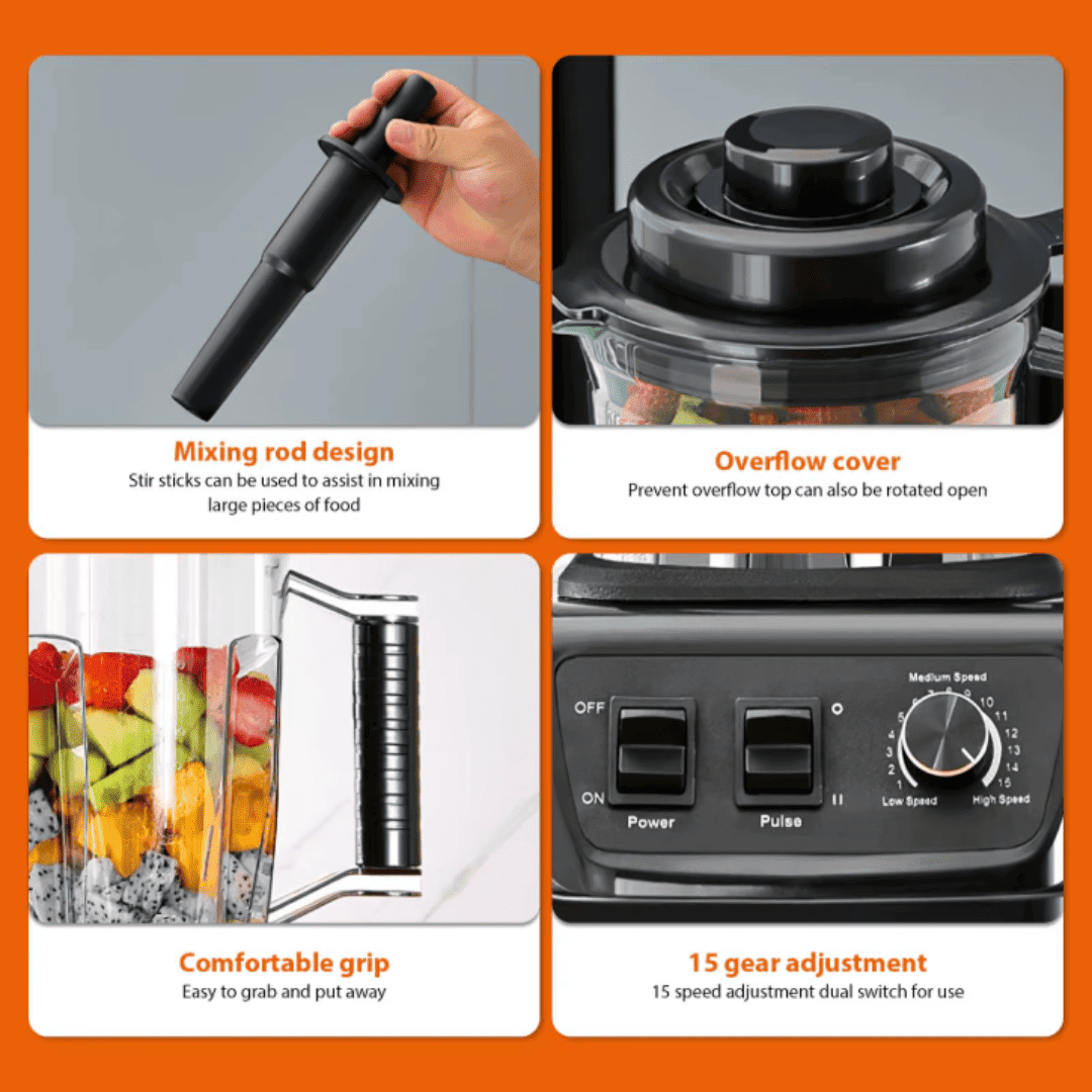 Mélangeur 3 en 1 puissant 9500W, presse-agrumes et robot culinaire, avec récipient de 2.5L thumbnail 3