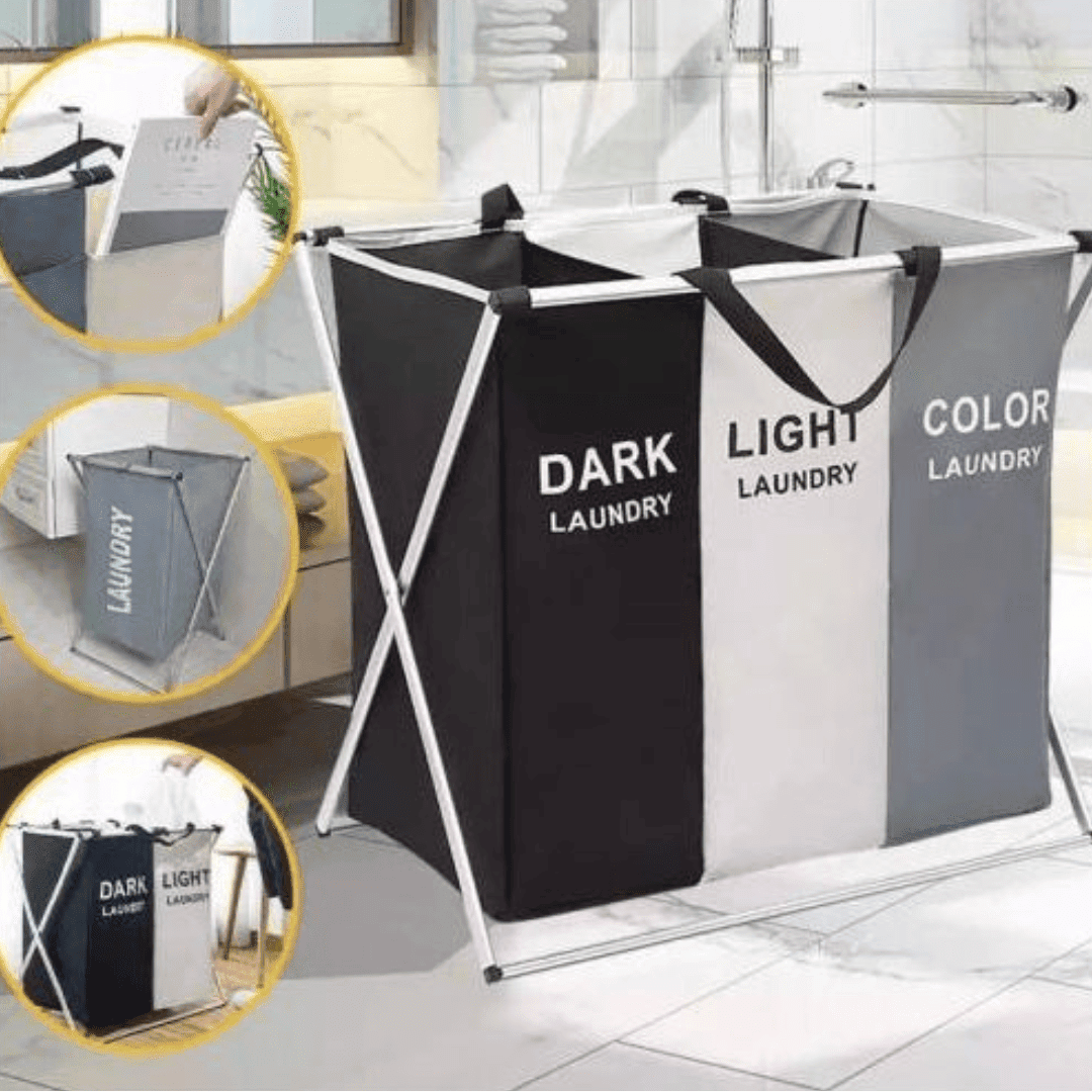 Panier à linge pliable 135L, idéal pour le tri et le rangement des vêtements.