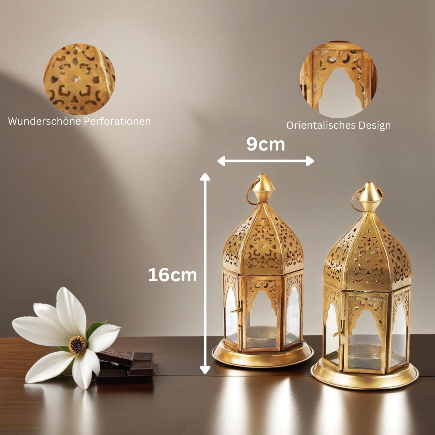 Lanterne Marocaine décorative 16cm Photophore marocain pour l’extérieur au Jardin ou l’intérieur sur la Table