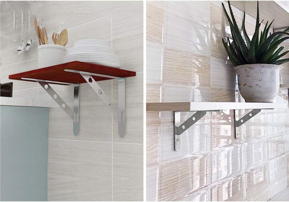 Élégance en Acier Inoxydable Support d’Étagère Murale en Forme de L pour un Rangement Chic thumbnail 4