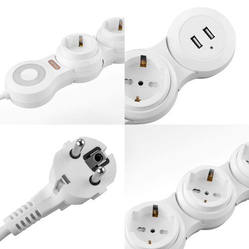 Multiprise Flexible PowerFlex avec 3 Prises et 2 Ports USB Charge Rapide