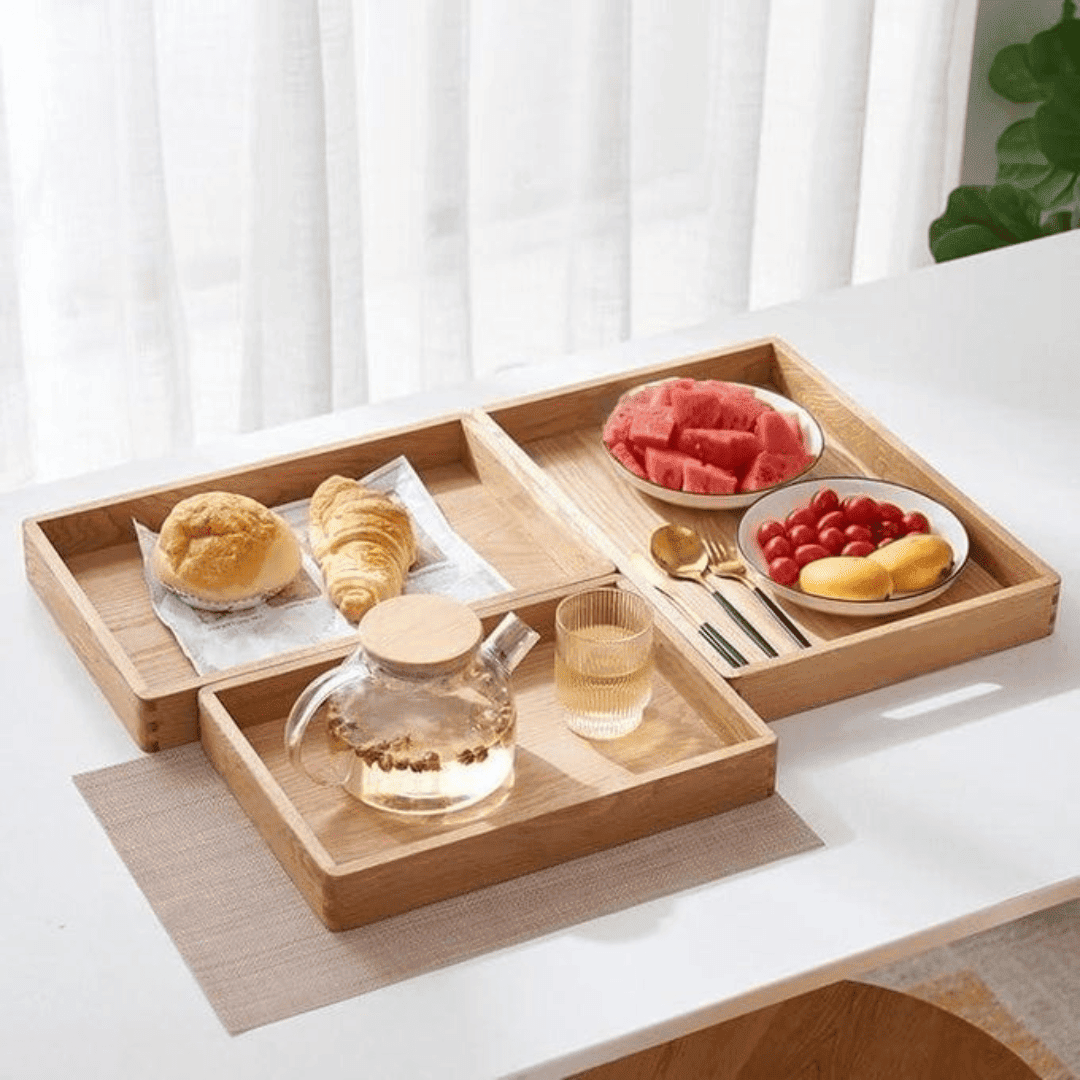 Ensemble de 3 plateaux en bois pour servir le thé et les repas dans les restaurants thumbnail 3