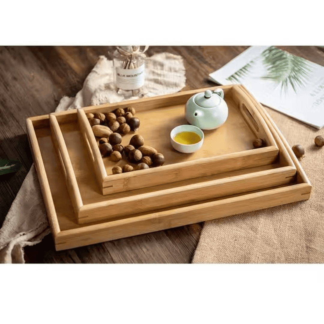 Ensemble de 3 plateaux en bois pour servir le thé et les repas dans les restaurants thumbnail 4