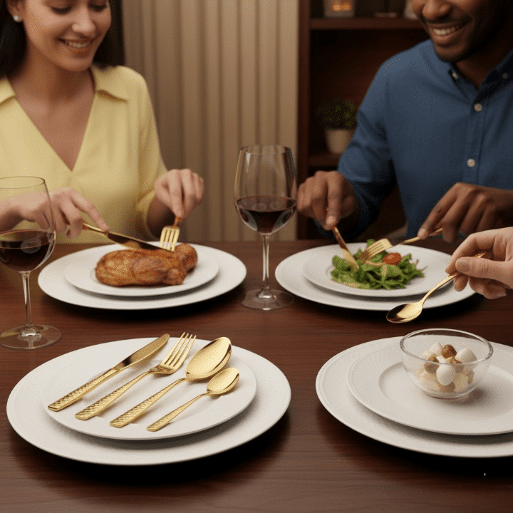 Set de 24 couverts de table dorés en acier inoxydable luxueux thumbnail 2