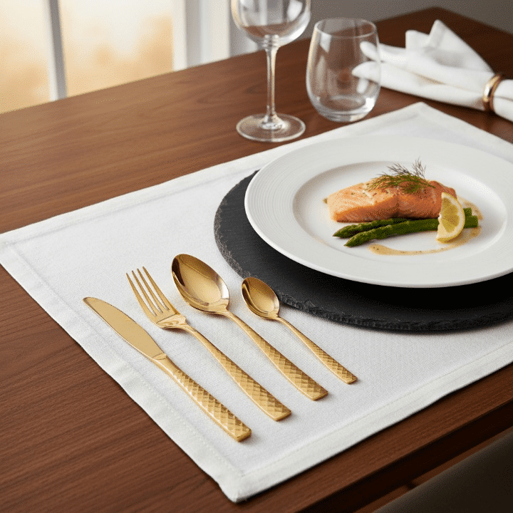 Set de 24 couverts de table dorés en acier inoxydable luxueux thumbnail 4