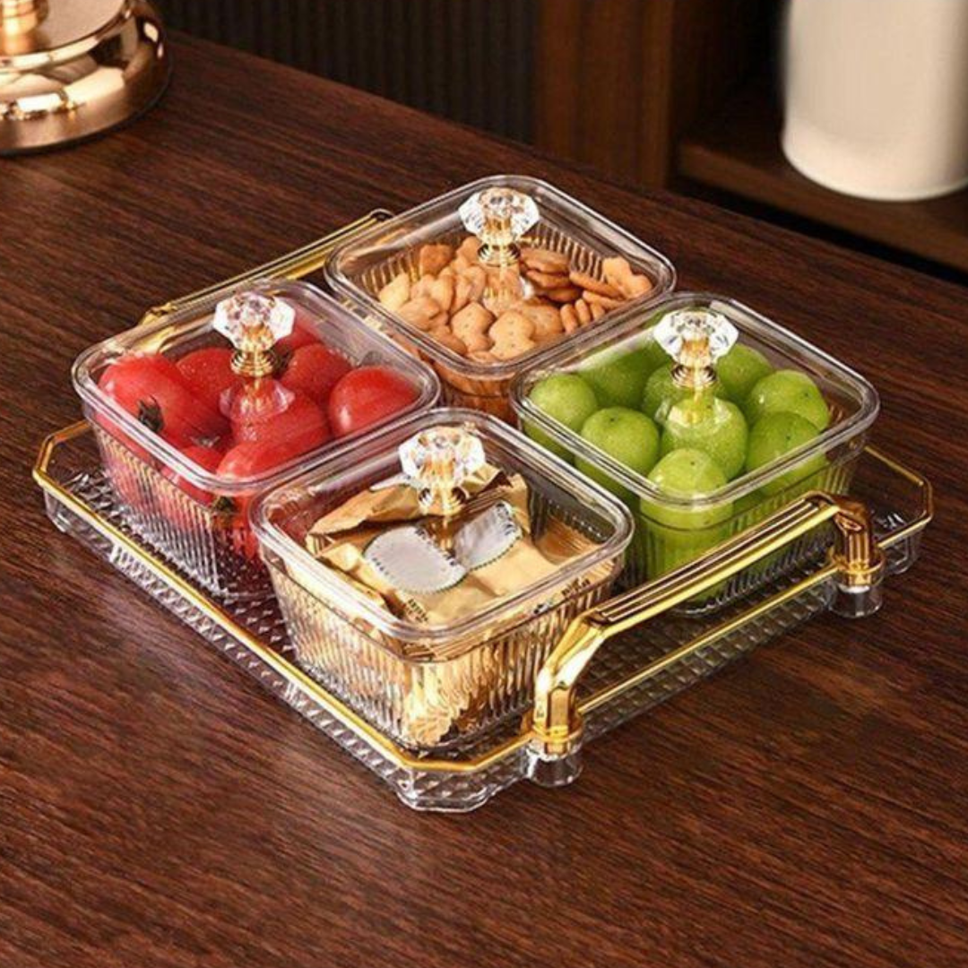 Ensemble de 4 petits bols avec plateau, idéal pour servir de l’huile, du beurre, de l’amlou et du miel.