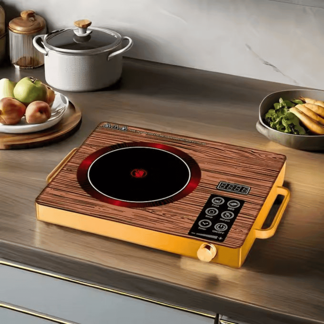 Plaque de cuisson électrique en céramique avec induction, parfaite pour la cuisson et la friture, compatible avec 110V et 220V.