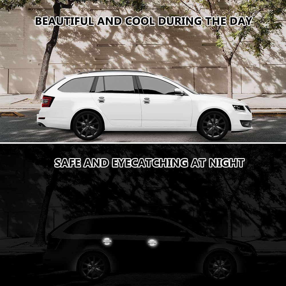 Protection anti-rayures et sécurité extérieure : lot de 8 autocollants réfléchissants universels 3D en fibre de carbone pour portes de voiture