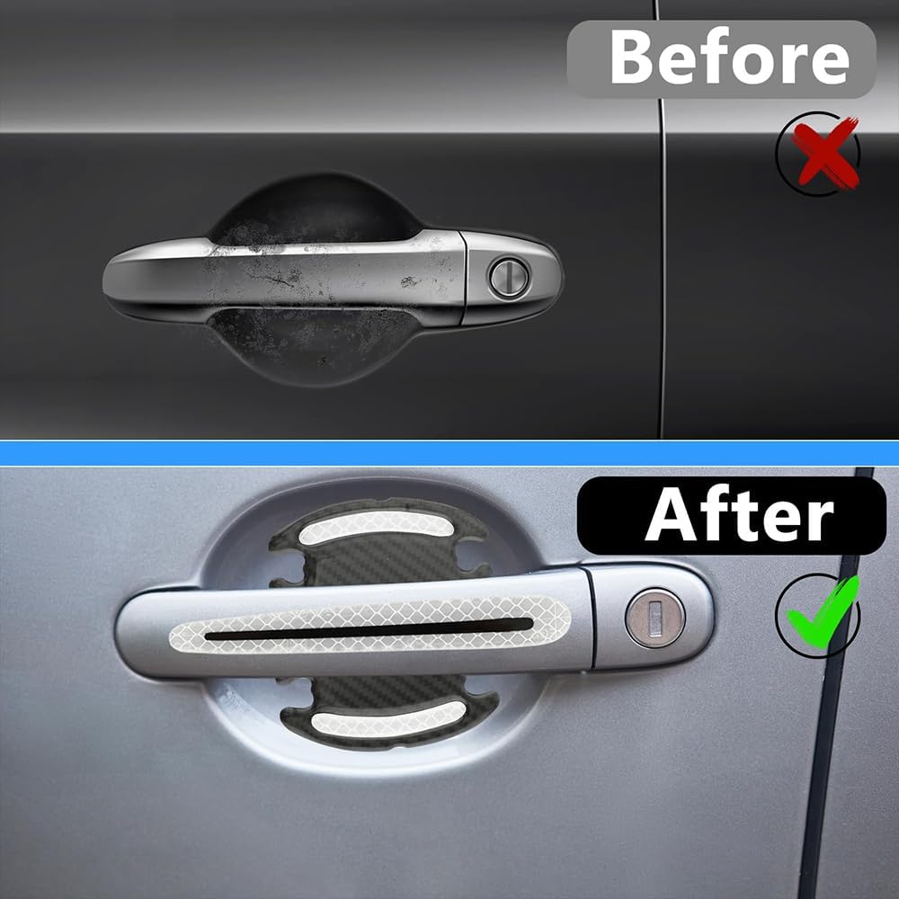 Protection anti-rayures et sécurité extérieure : lot de 8 autocollants réfléchissants universels 3D en fibre de carbone pour portes de voiture thumbnail 4