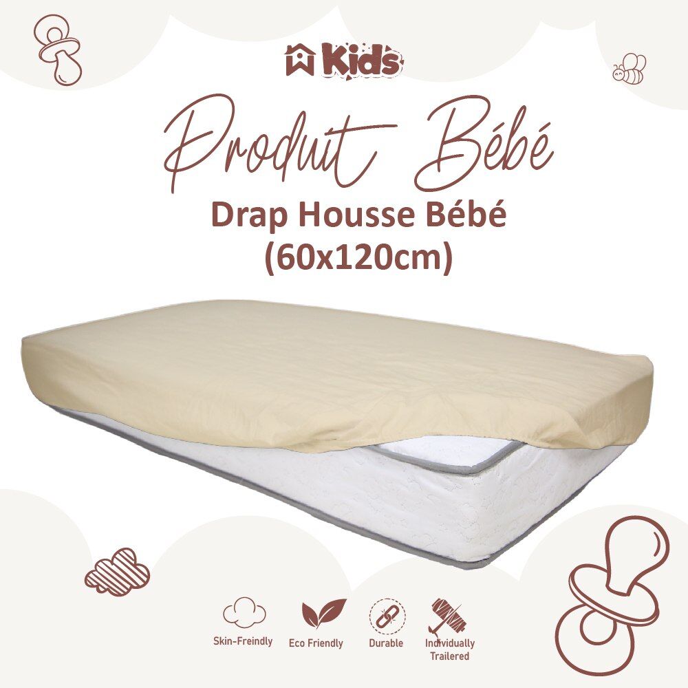 Drap Housse Bébé Beige Sable (60x120cm) // Doux & Antiallergique thumbnail 2
