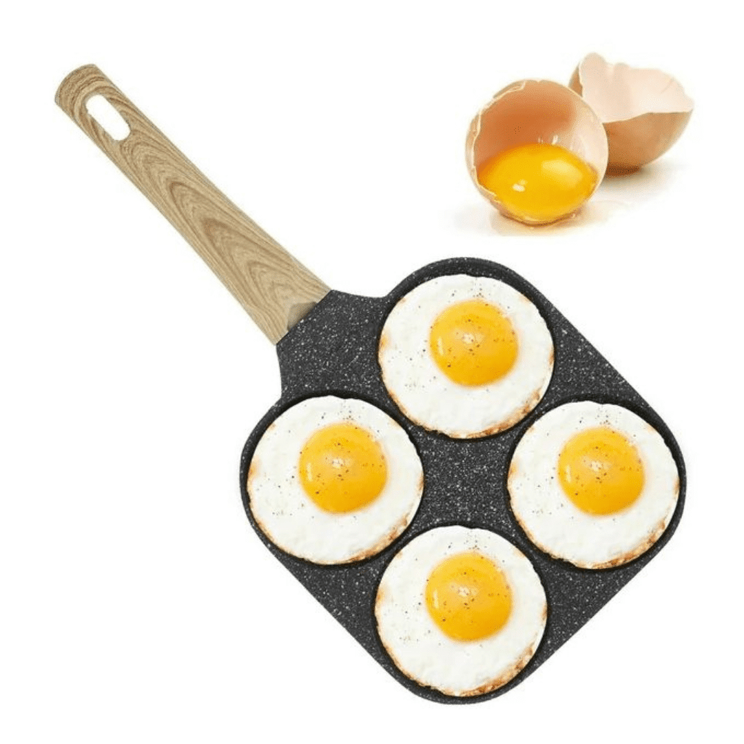 Mini poêle à œufs 4 compartiments avec poignée en bois, revêtement antiadhésif. thumbnail 2