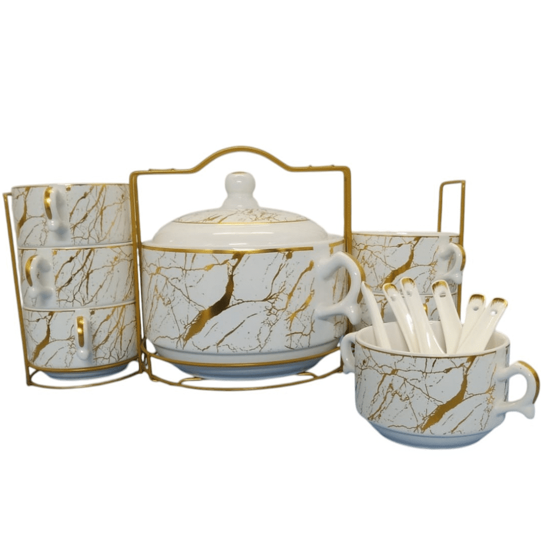 Set De Soupe 15 Pièces Avec Support En Métal Pour Un Service Élégant thumbnail 1