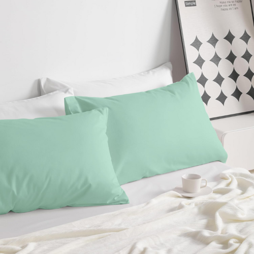 2 Taies doreiller Uni Vert  Pistache Doux & Antiallergique 45x70cm