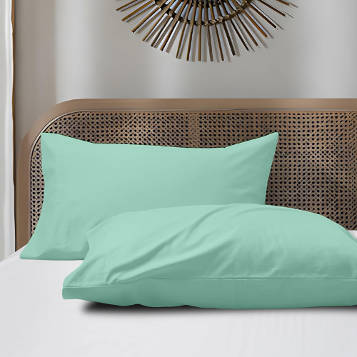 2 Taies doreiller Uni Vert  Pistache Doux & Antiallergique 45x70cm