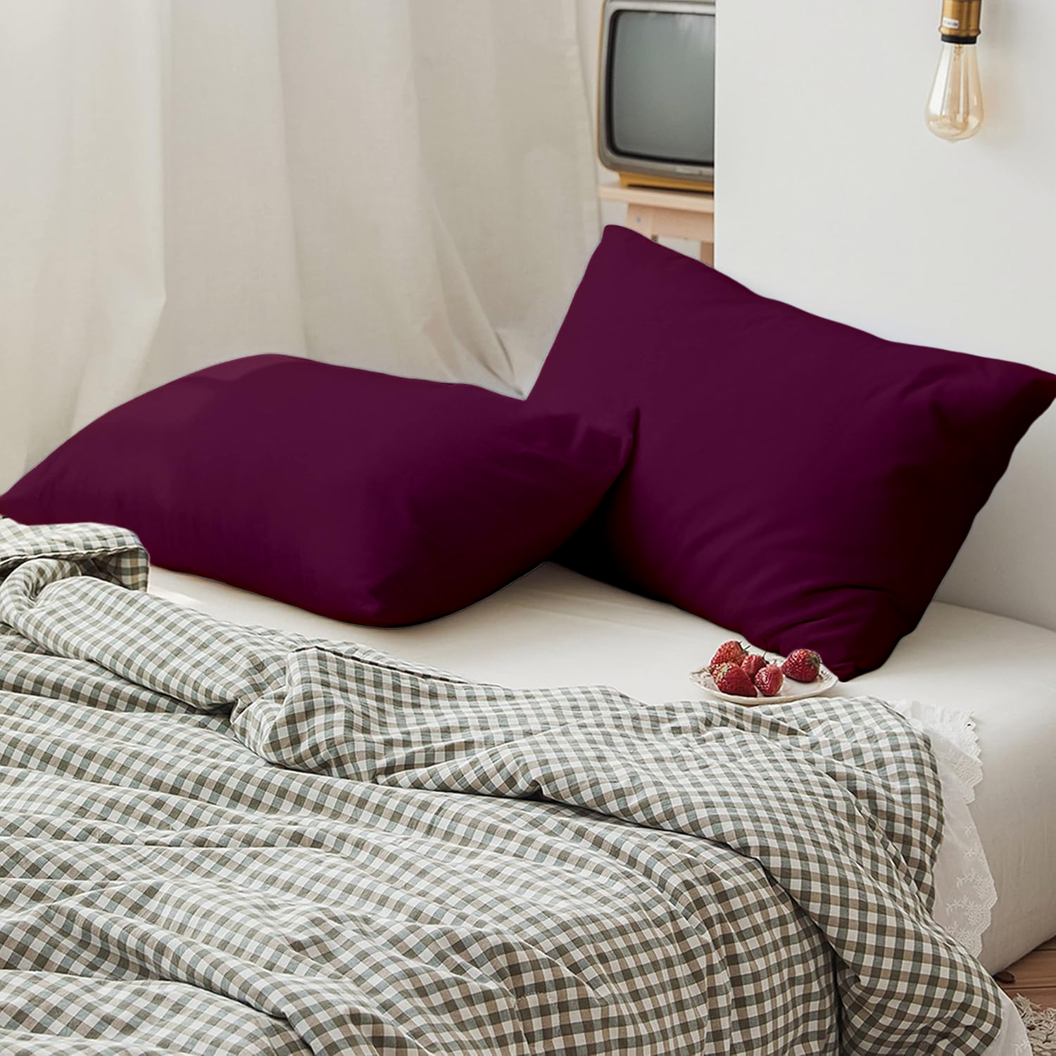 2 Taies D'oreiller Uni Grenat 50 x70 cm // Doux & Antiallergique thumbnail 4