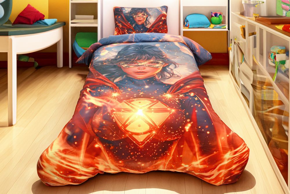 Housse de Couette Fille Gardienne de la Flamme - 1 Place - (160x220 cm) + 1 Taies d’Oreiller