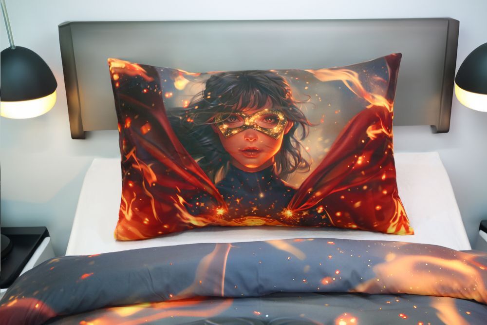 Housse de Couette Fille Gardienne de la Flamme - 1 Place - (160x220 cm) + 1 Taies d’Oreiller