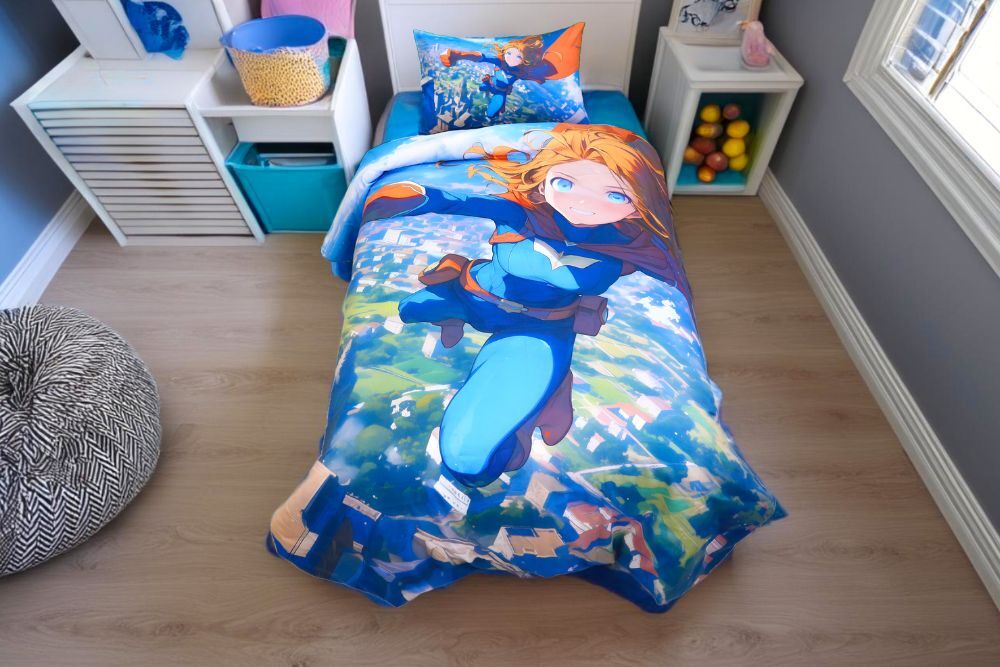 Housse de couette Fille Souffle de Liberté + 1TO - 1  Place (160x220 cm) - Collection Galaxie des Héros