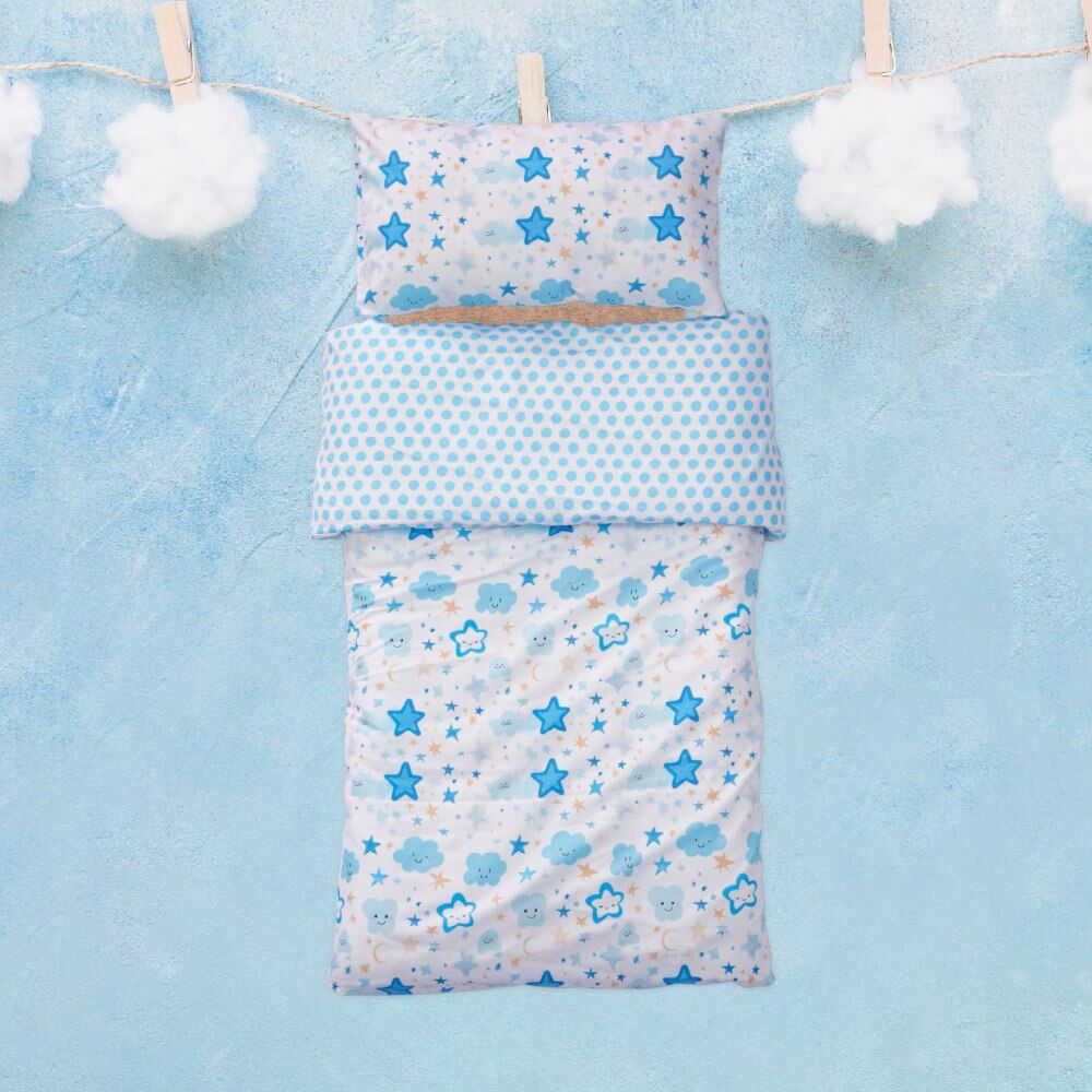 Housse de Couette Bébé Premium Double Face Nuit Etoilée (Housse -115x130cm- + 1 TO -30x50 cm-) - pour Votre Bébé // Collection Berçeaux de Rêves !