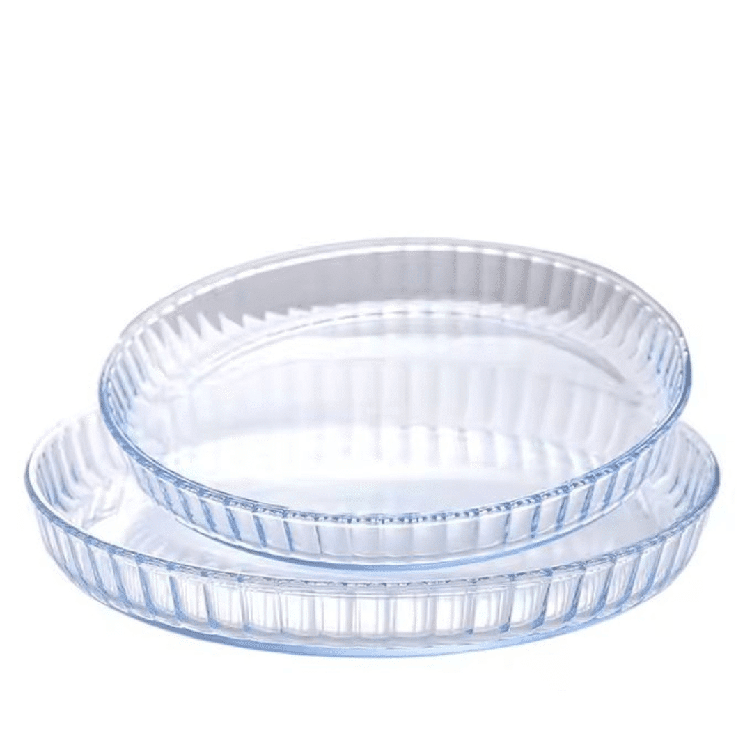 Ensemble de 2 plats ronds en verre, parfaits pour la cuisson au four et la conservation au congélateur thumbnail 1