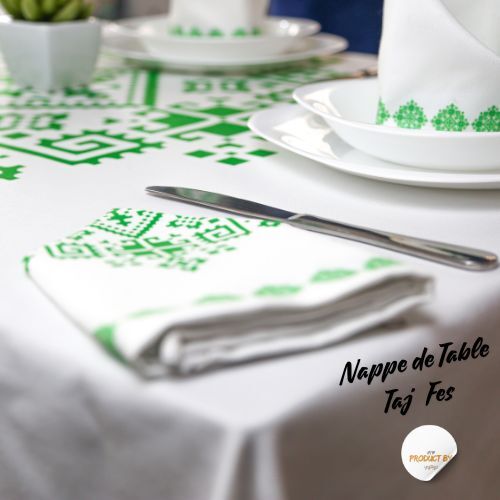 Nappe Zahrat Fès de la Collection Touches de Fès Luxueuses - Vert thumbnail 4
