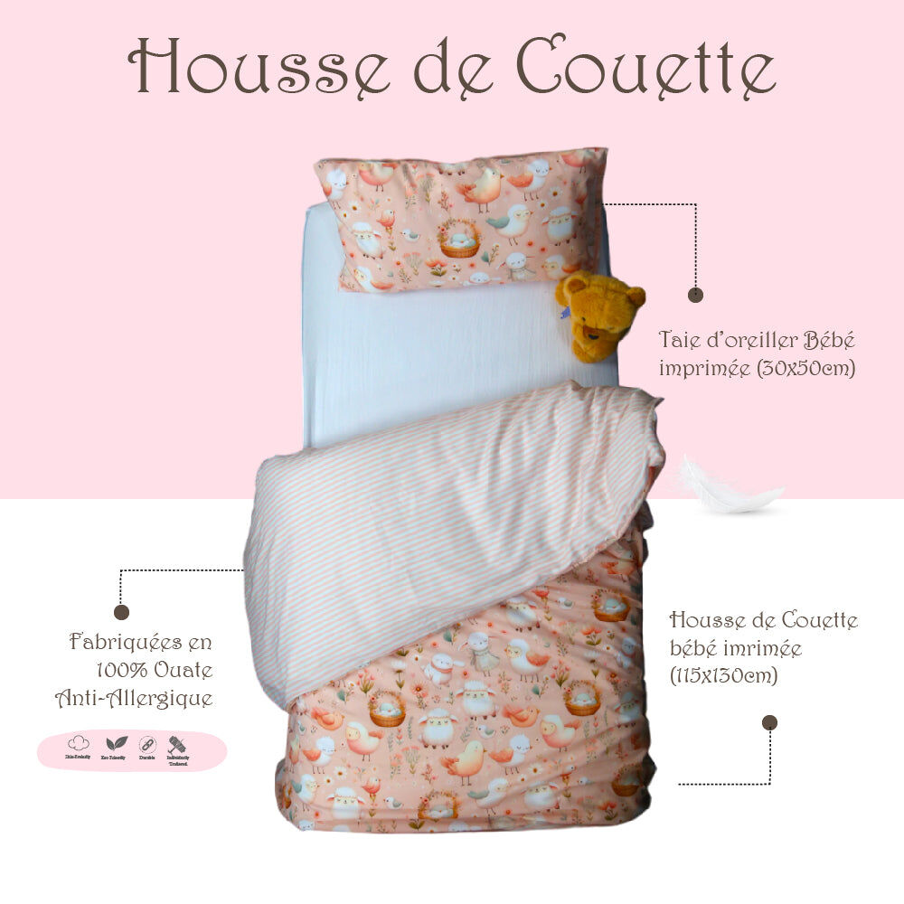 Housse de Couette Bébé Premium Double Face Complices Fleuris (Housse -115x130cm- + 1 TO -30x50 cm-)  thumbnail 4